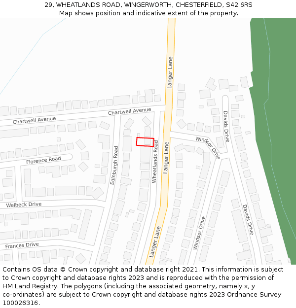 29, WHEATLANDS ROAD, WINGERWORTH, CHESTERFIELD, S42 6RS: Location map and indicative extent of plot