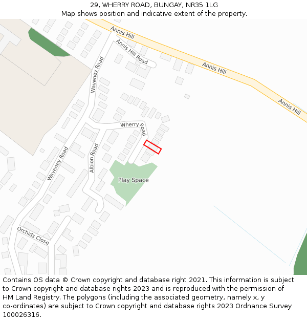 29, WHERRY ROAD, BUNGAY, NR35 1LG: Location map and indicative extent of plot