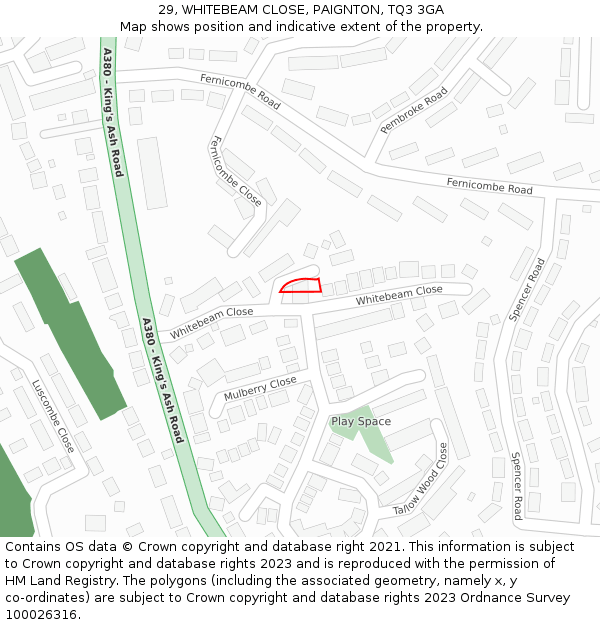 29, WHITEBEAM CLOSE, PAIGNTON, TQ3 3GA: Location map and indicative extent of plot