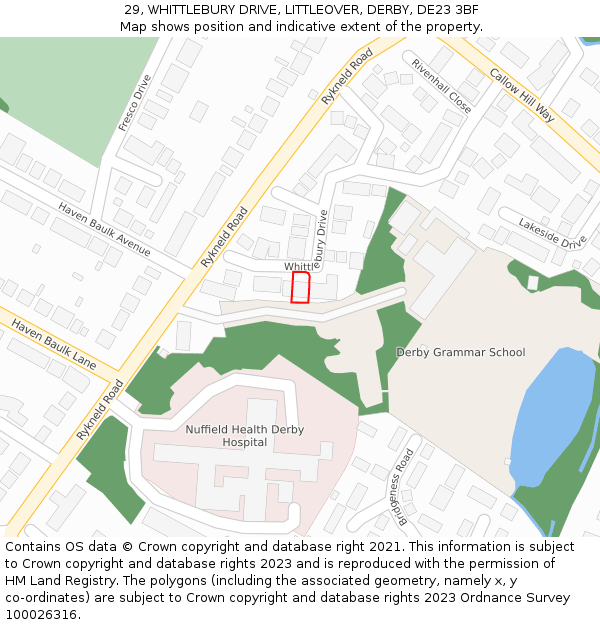 29, WHITTLEBURY DRIVE, LITTLEOVER, DERBY, DE23 3BF: Location map and indicative extent of plot