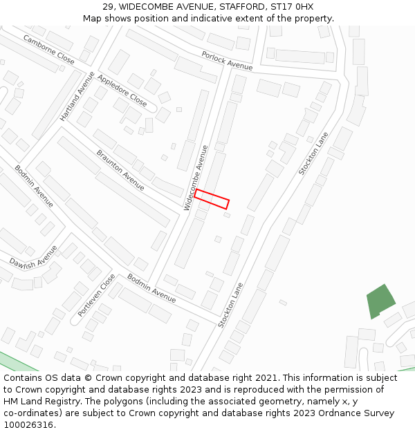 29, WIDECOMBE AVENUE, STAFFORD, ST17 0HX: Location map and indicative extent of plot