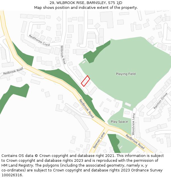 29, WILBROOK RISE, BARNSLEY, S75 1JD: Location map and indicative extent of plot