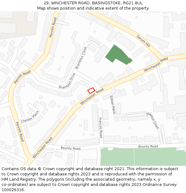 29, WINCHESTER ROAD, BASINGSTOKE, RG21 8UL: Location map and indicative extent of plot