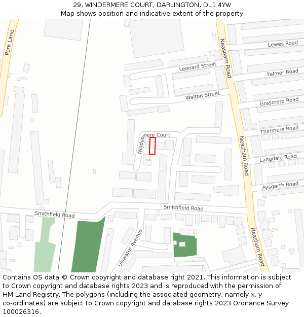 29, WINDERMERE COURT, DARLINGTON, DL1 4YW: Location map and indicative extent of plot