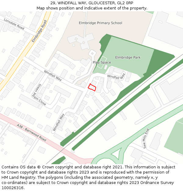 29, WINDFALL WAY, GLOUCESTER, GL2 0RP: Location map and indicative extent of plot