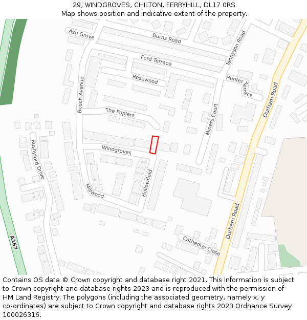 29, WINDGROVES, CHILTON, FERRYHILL, DL17 0RS: Location map and indicative extent of plot