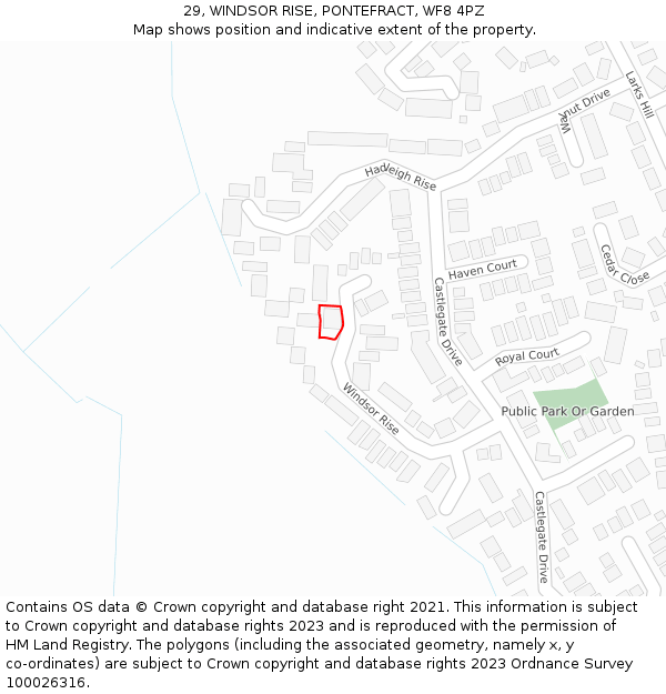 29, WINDSOR RISE, PONTEFRACT, WF8 4PZ: Location map and indicative extent of plot