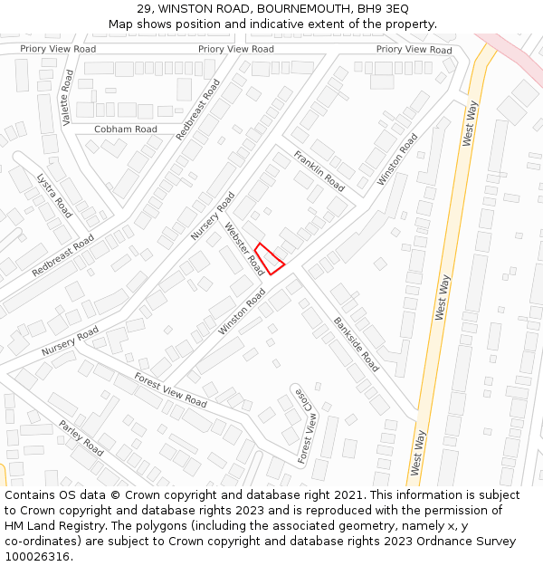 29, WINSTON ROAD, BOURNEMOUTH, BH9 3EQ: Location map and indicative extent of plot