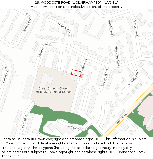 29, WOODCOTE ROAD, WOLVERHAMPTON, WV6 8LP: Location map and indicative extent of plot