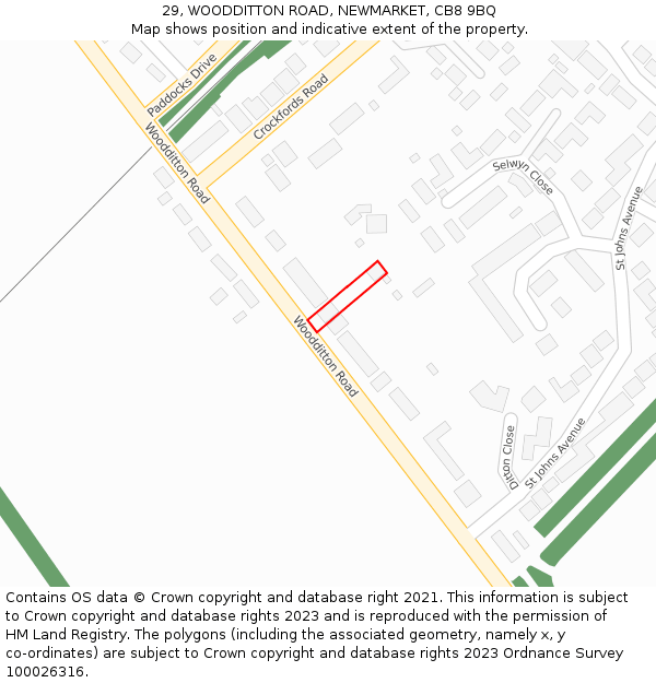 29, WOODDITTON ROAD, NEWMARKET, CB8 9BQ: Location map and indicative extent of plot