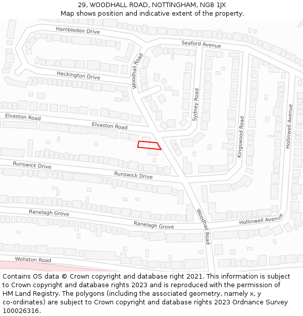 29, WOODHALL ROAD, NOTTINGHAM, NG8 1JX: Location map and indicative extent of plot