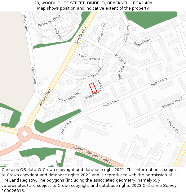 29, WOODHOUSE STREET, BINFIELD, BRACKNELL, RG42 4RA: Location map and indicative extent of plot