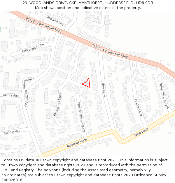 29, WOODLANDS DRIVE, SKELMANTHORPE, HUDDERSFIELD, HD8 9DB: Location map and indicative extent of plot