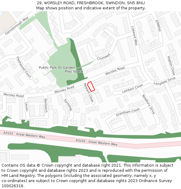 29, WORSLEY ROAD, FRESHBROOK, SWINDON, SN5 8NU: Location map and indicative extent of plot