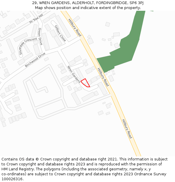 29, WREN GARDENS, ALDERHOLT, FORDINGBRIDGE, SP6 3PJ: Location map and indicative extent of plot