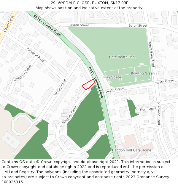 29, WYEDALE CLOSE, BUXTON, SK17 9RF: Location map and indicative extent of plot