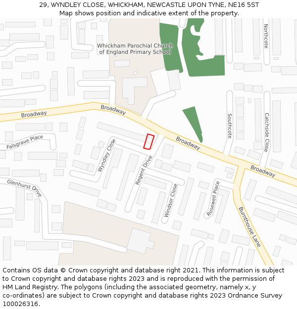 29, WYNDLEY CLOSE, WHICKHAM, NEWCASTLE UPON TYNE, NE16 5ST: Location map and indicative extent of plot