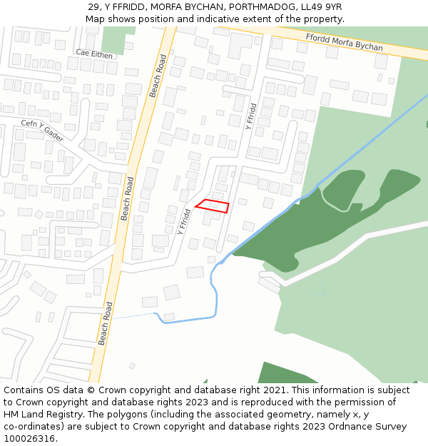 29, Y FFRIDD, MORFA BYCHAN, PORTHMADOG, LL49 9YR: Location map and indicative extent of plot