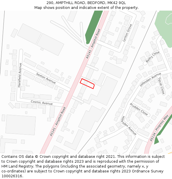 290, AMPTHILL ROAD, BEDFORD, MK42 9QL: Location map and indicative extent of plot