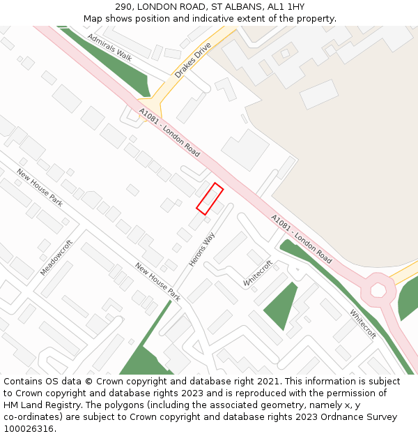 290, LONDON ROAD, ST ALBANS, AL1 1HY: Location map and indicative extent of plot
