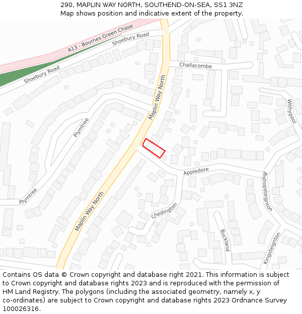290, MAPLIN WAY NORTH, SOUTHEND-ON-SEA, SS1 3NZ: Location map and indicative extent of plot