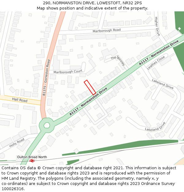290, NORMANSTON DRIVE, LOWESTOFT, NR32 2PS: Location map and indicative extent of plot