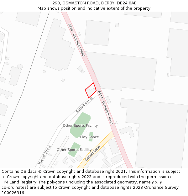 290, OSMASTON ROAD, DERBY, DE24 8AE: Location map and indicative extent of plot