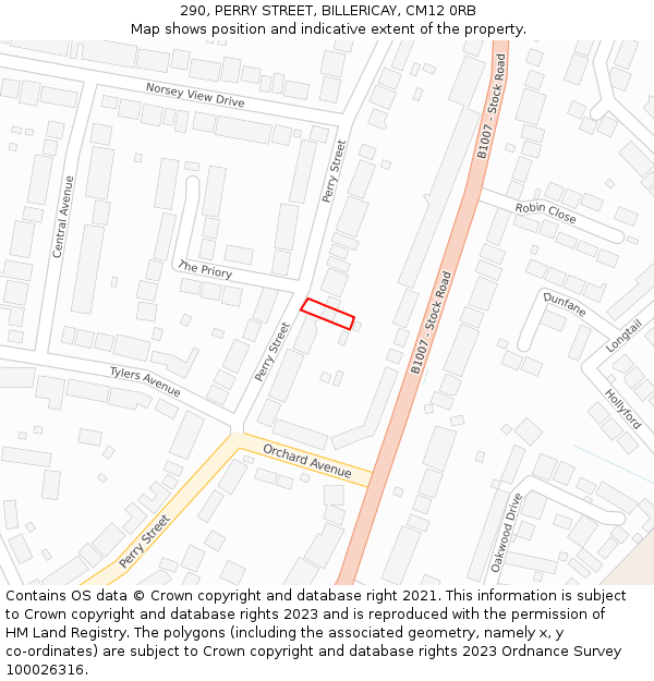 290, PERRY STREET, BILLERICAY, CM12 0RB: Location map and indicative extent of plot