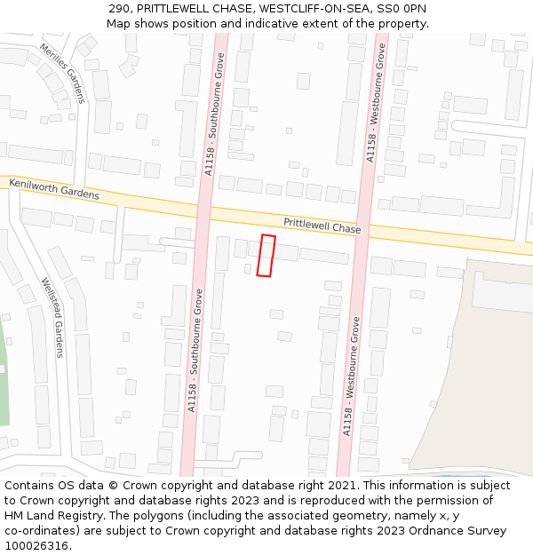 290, PRITTLEWELL CHASE, WESTCLIFF-ON-SEA, SS0 0PN: Location map and indicative extent of plot