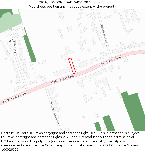 290A, LONDON ROAD, WICKFORD, SS12 0JZ: Location map and indicative extent of plot