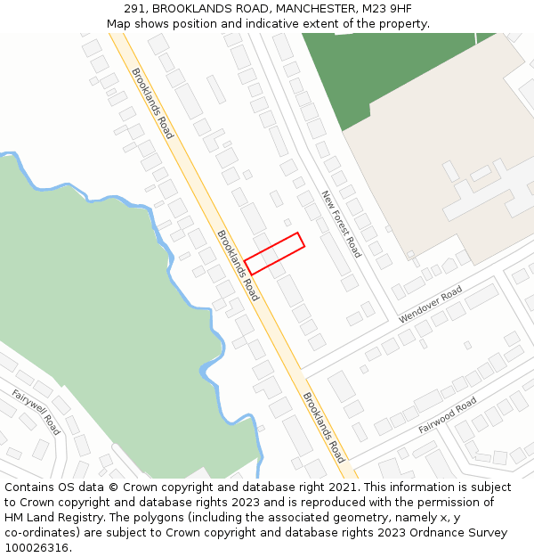 291, BROOKLANDS ROAD, MANCHESTER, M23 9HF: Location map and indicative extent of plot