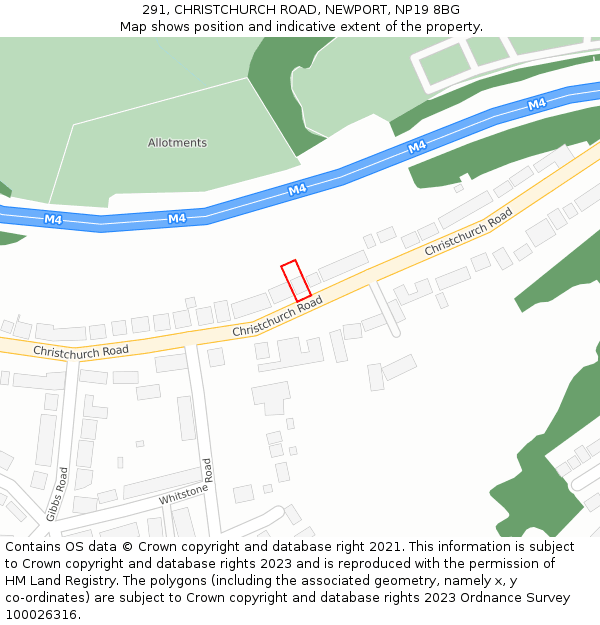 291, CHRISTCHURCH ROAD, NEWPORT, NP19 8BG: Location map and indicative extent of plot