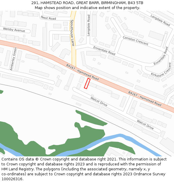 291, HAMSTEAD ROAD, GREAT BARR, BIRMINGHAM, B43 5TB: Location map and indicative extent of plot