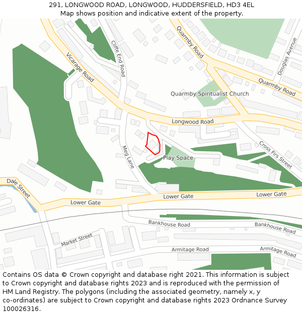 291, LONGWOOD ROAD, LONGWOOD, HUDDERSFIELD, HD3 4EL: Location map and indicative extent of plot