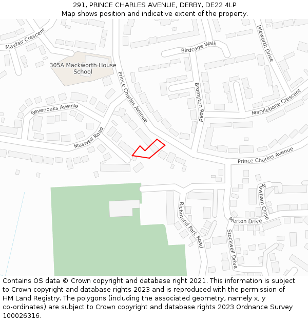 291, PRINCE CHARLES AVENUE, DERBY, DE22 4LP: Location map and indicative extent of plot