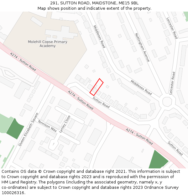 291, SUTTON ROAD, MAIDSTONE, ME15 9BL: Location map and indicative extent of plot