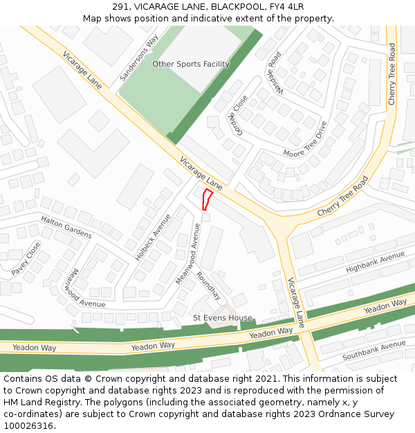 291, VICARAGE LANE, BLACKPOOL, FY4 4LR: Location map and indicative extent of plot