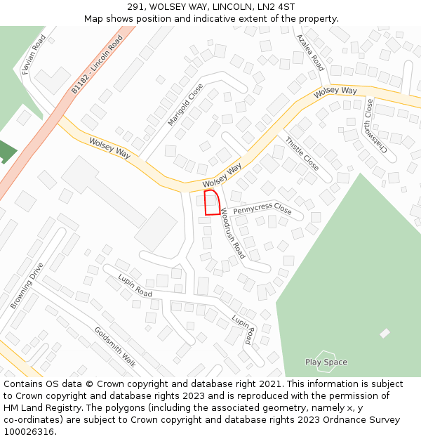 291, WOLSEY WAY, LINCOLN, LN2 4ST: Location map and indicative extent of plot