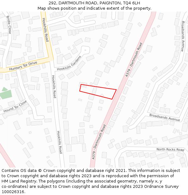 292, DARTMOUTH ROAD, PAIGNTON, TQ4 6LH: Location map and indicative extent of plot