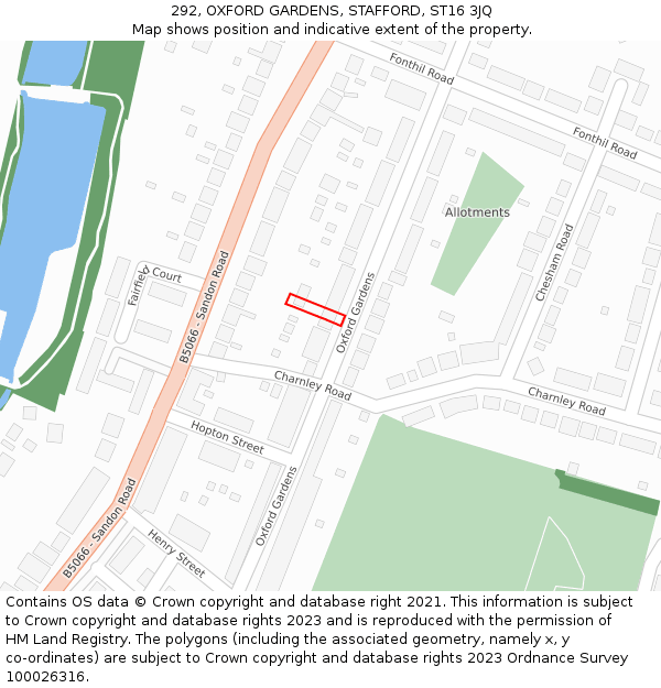 292, OXFORD GARDENS, STAFFORD, ST16 3JQ: Location map and indicative extent of plot