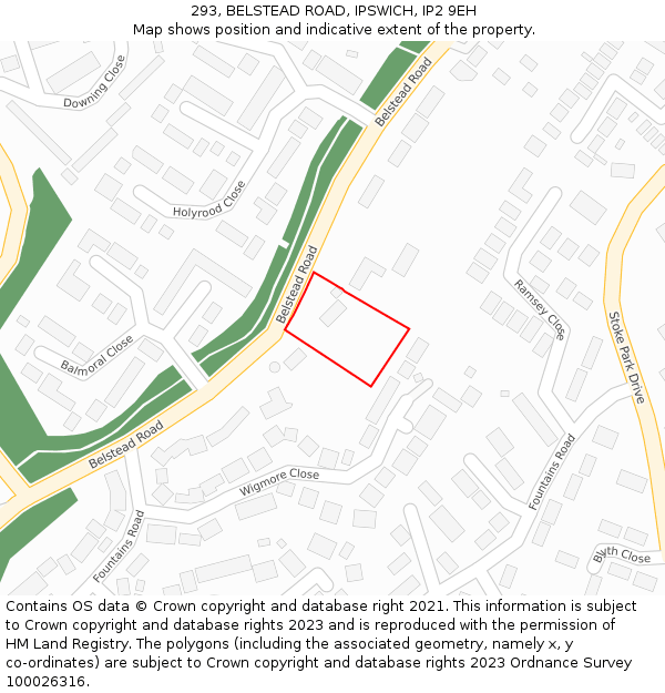 293, BELSTEAD ROAD, IPSWICH, IP2 9EH: Location map and indicative extent of plot