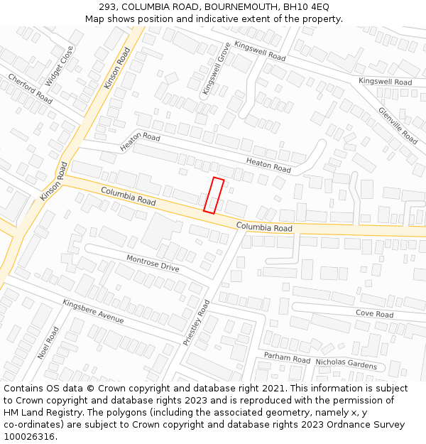 293, COLUMBIA ROAD, BOURNEMOUTH, BH10 4EQ: Location map and indicative extent of plot