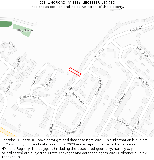 293, LINK ROAD, ANSTEY, LEICESTER, LE7 7ED: Location map and indicative extent of plot