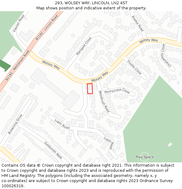 293, WOLSEY WAY, LINCOLN, LN2 4ST: Location map and indicative extent of plot