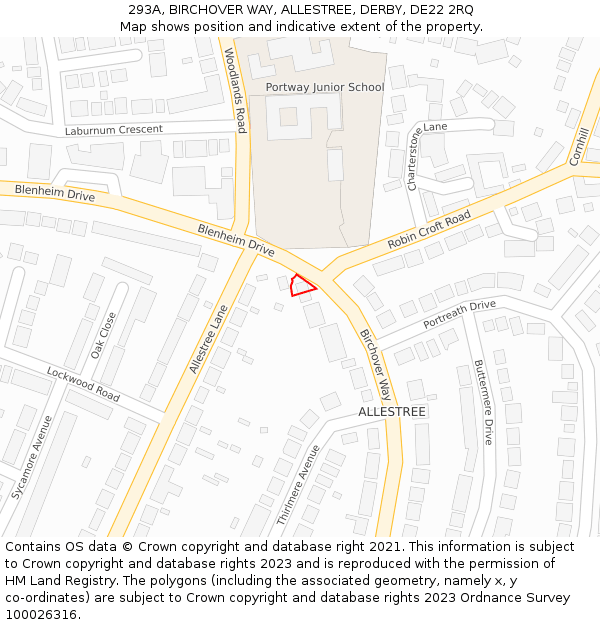 293A, BIRCHOVER WAY, ALLESTREE, DERBY, DE22 2RQ: Location map and indicative extent of plot