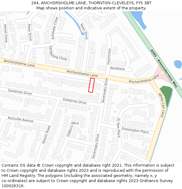 294, ANCHORSHOLME LANE, THORNTON-CLEVELEYS, FY5 3BT: Location map and indicative extent of plot