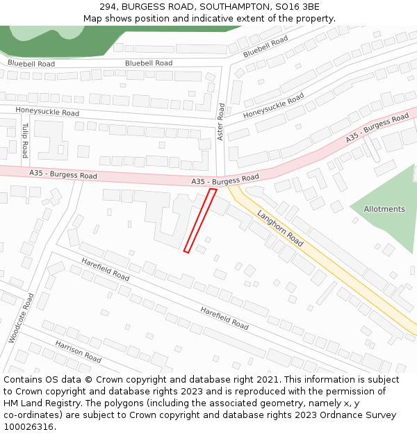 294, BURGESS ROAD, SOUTHAMPTON, SO16 3BE: Location map and indicative extent of plot