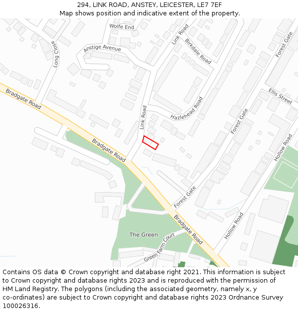 294, LINK ROAD, ANSTEY, LEICESTER, LE7 7EF: Location map and indicative extent of plot