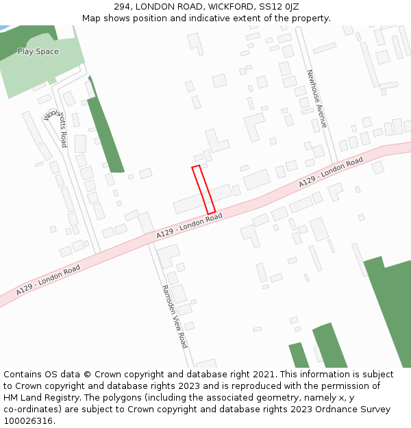 294, LONDON ROAD, WICKFORD, SS12 0JZ: Location map and indicative extent of plot