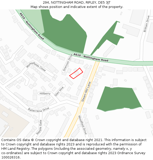 294, NOTTINGHAM ROAD, RIPLEY, DE5 3JT: Location map and indicative extent of plot